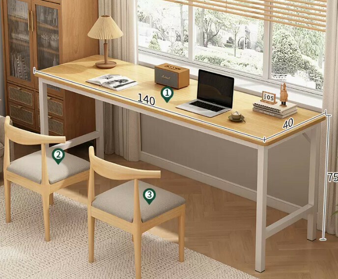 New simple desk computer table ([desk and chair combination-2 chairs] wood color 140*40*75cm)