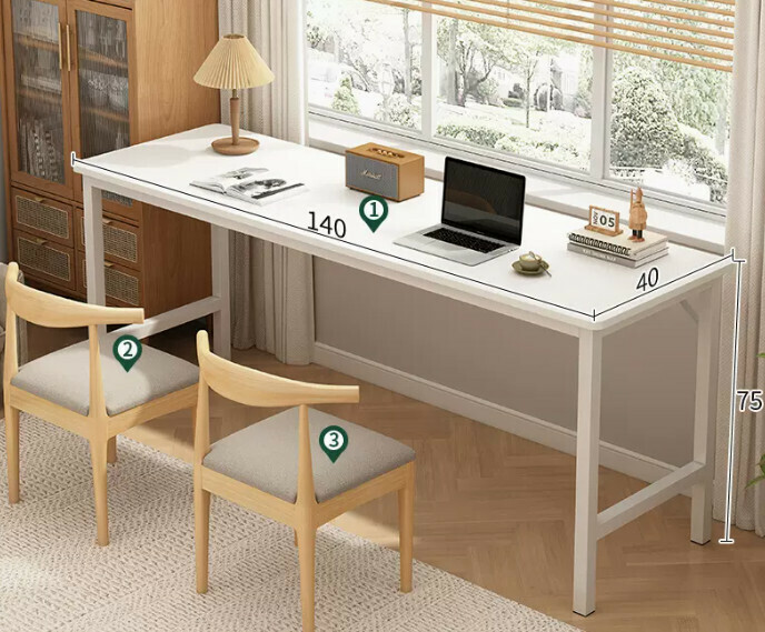 New simple desk computer table ([desk and chair combination-2 chairs] warm white 140*40*75cm)