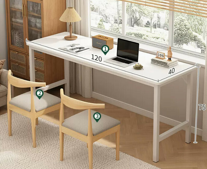 New simple desk computer table ([desk and chair combination-2 chairs] warm white 120*40*75cm)