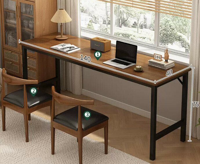 New simple desk computer table ([desk and chair combination-2 chairs] dark oak color 140*40*75cm)