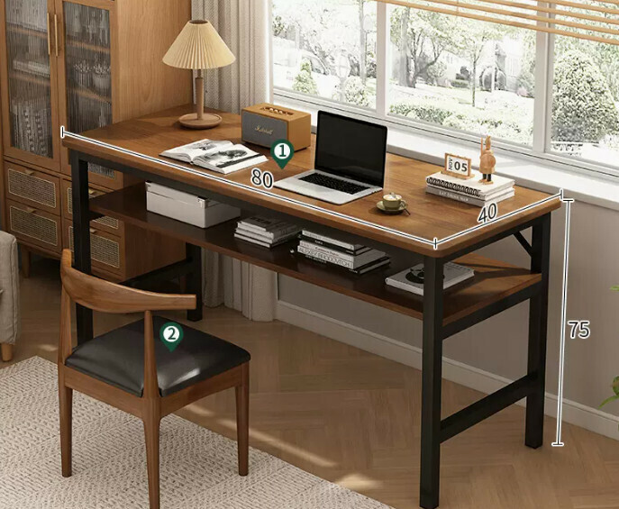 New simple desk computer table ([desk and chair combination] double layer dark oak color 80*40*75cm)