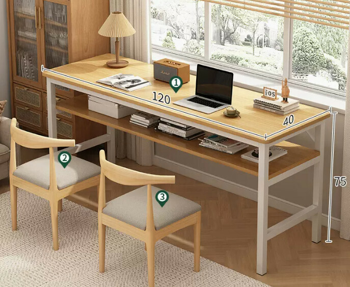 New simple desk computer table ([desk and chair combination-2 chairs] double layer log color 120*40*75cm)