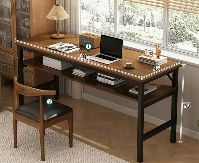 New simple desk computer table ([desk and chair combination] double layer dark oak color 100*40*75cm)