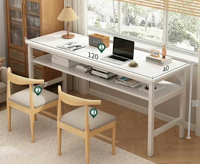 New simple desk computer table ([desk and chair combination-2 chairs] warm white double layer 120*40*75cm)