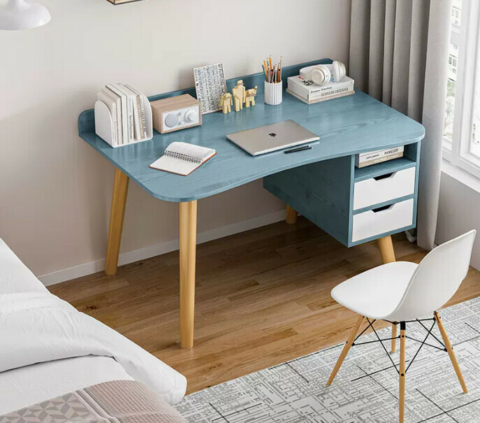 New simple writing desk (100X50X73CM blue pine single table with drawer)
