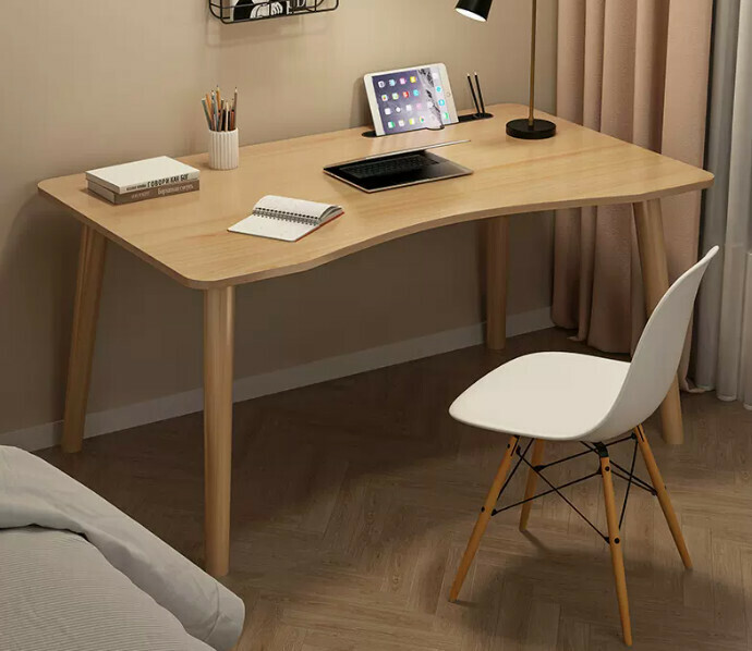 New simple writing desk (100*50*73 right-angled arc model with iPad card slot, wood color)