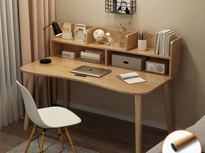 New simple writing desk (120*60*73CM curved with bookshelf in wood color)