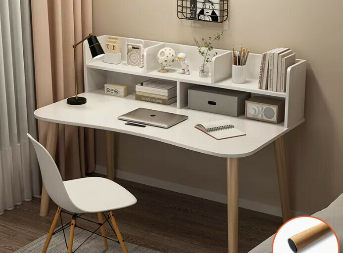 New simple writing desk (120*60*73CM curved with bookshelf warm white)