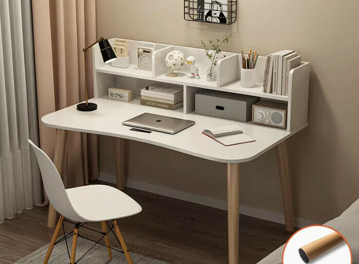 New simple writing desk (100*50*73CM curved with bookshelf warm white)