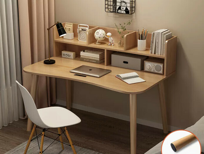 New simple writing desk (100*50*73CM curved with bookshelf in wood color)