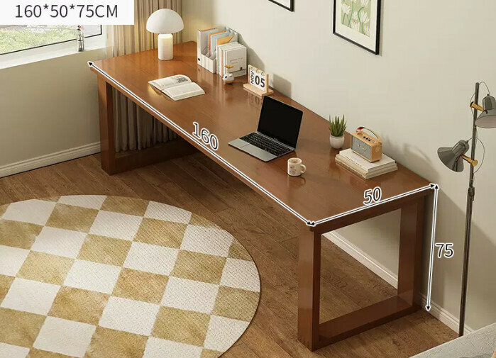 New solid wood leg large table ([thick solid wood legs - thickened 25MM desktop] dark walnut color 160*50*75cm)