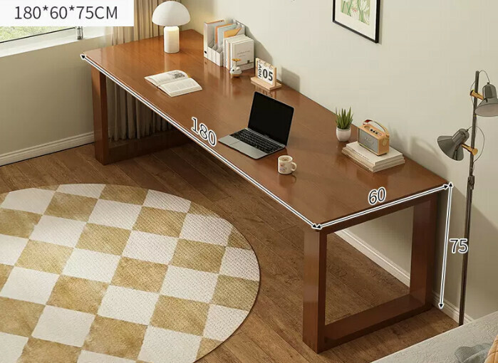 New solid wood leg large table ([thick solid wood legs-thick 25MM desktop] dark walnut color 180*60*75cm)