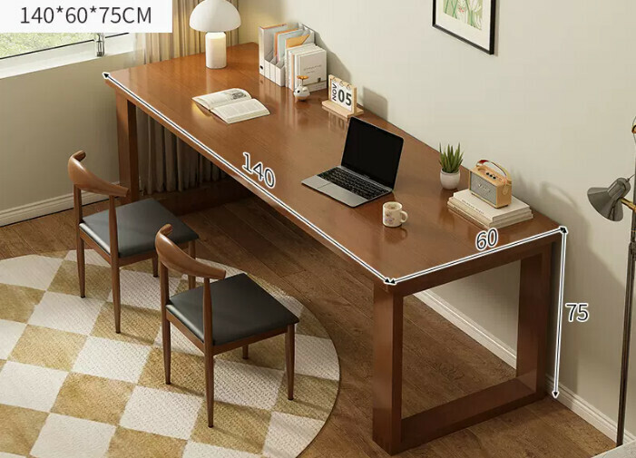 New solid wood leg large table ([Table and chair combination-one table and two chairs] dark walnut color 140*60*75cm)