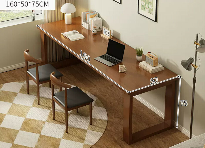 New solid wood leg large table ([Table and chair combination-one table and two chairs] dark walnut color 160*50*75cm)