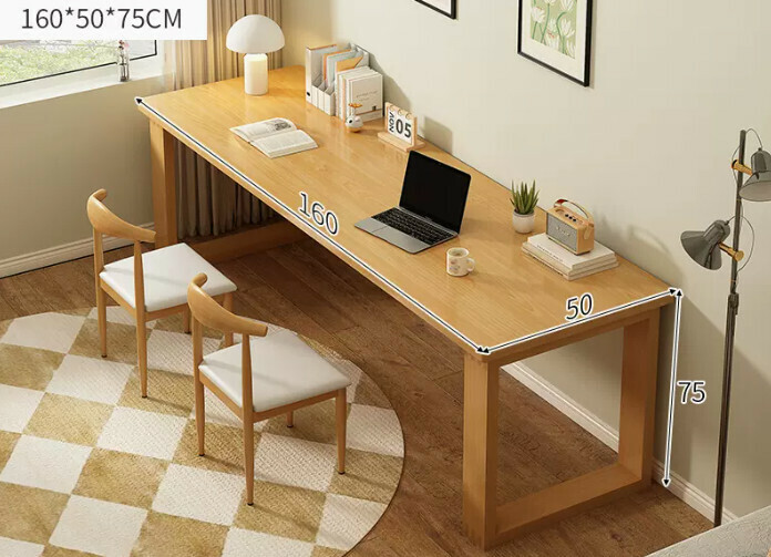 New solid wood leg large table ([Table and chair combination-one table and two chairs] solid wood color 160*50*75cm)
