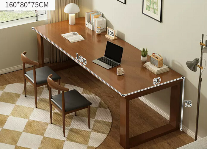 New solid wood leg large table ([Table and chair combination-one table and two chairs] dark walnut color 160*80*75cm)