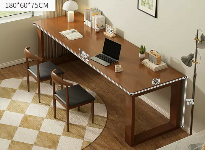 New solid wood leg large table ([Table and chair combination-one table and two chairs] dark walnut color 180*60*75cm)
