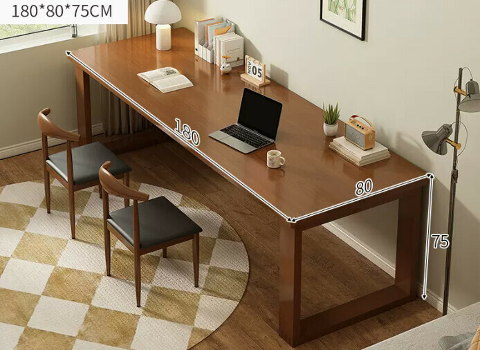 New solid wood leg large table ([Table and chair combination-one table and two chairs] dark walnut color 180*80*75cm)