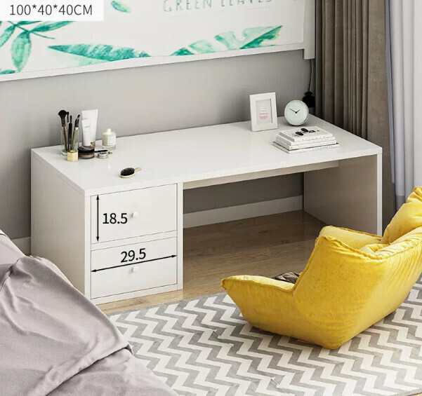 New coffee table light luxury modern bay window tatami table (100CM double drawer bed computer table (drawer on the left) white)