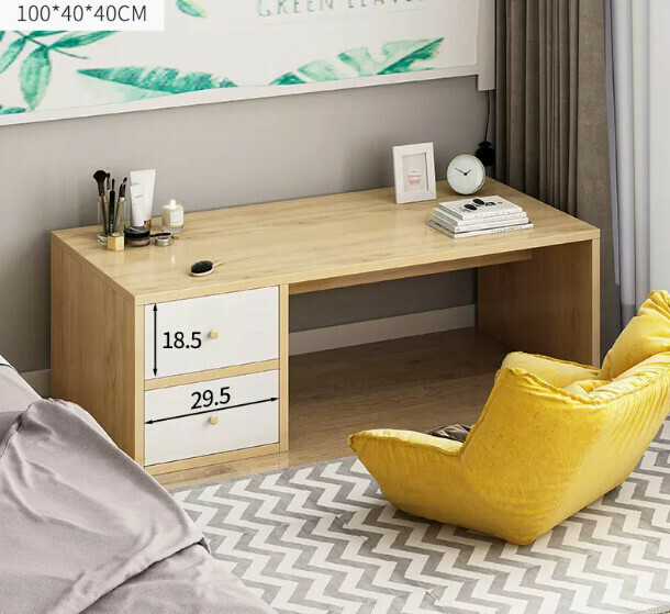 New coffee table, light luxury, modern bay window tatami table (100CM double drawer bed computer table (drawer on the left) imitation solid wood + white)