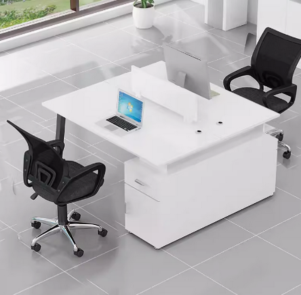 Hot selling computer desk combination (double seat + cabinet + chair [warm white]) length 120cm width 120cm height 74cm