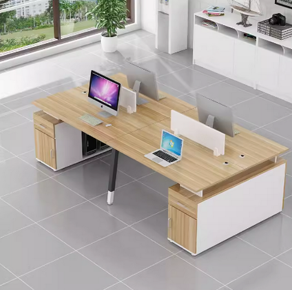 Hot selling computer desk combination (four seats + cabinet [light walnut]) length 240cm width 120cm height 74cm