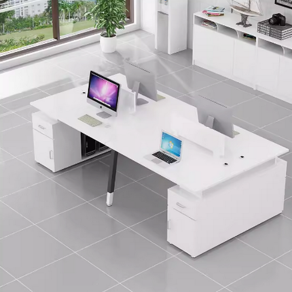 Hot selling computer desk combination (four seats + cabinet [warm white]) length 240cm width 120cm height 74cm