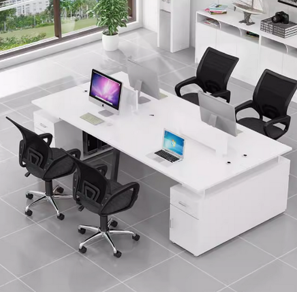 Hot selling computer desk combination (four seats + cabinet + chair [warm white]) length 240cm width 120cm height 74cm