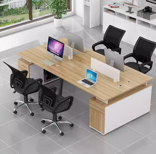 Hot selling computer desk combination (four seats + cabinet + chair [light walnut]) length 240cm width 120cm height 74cm