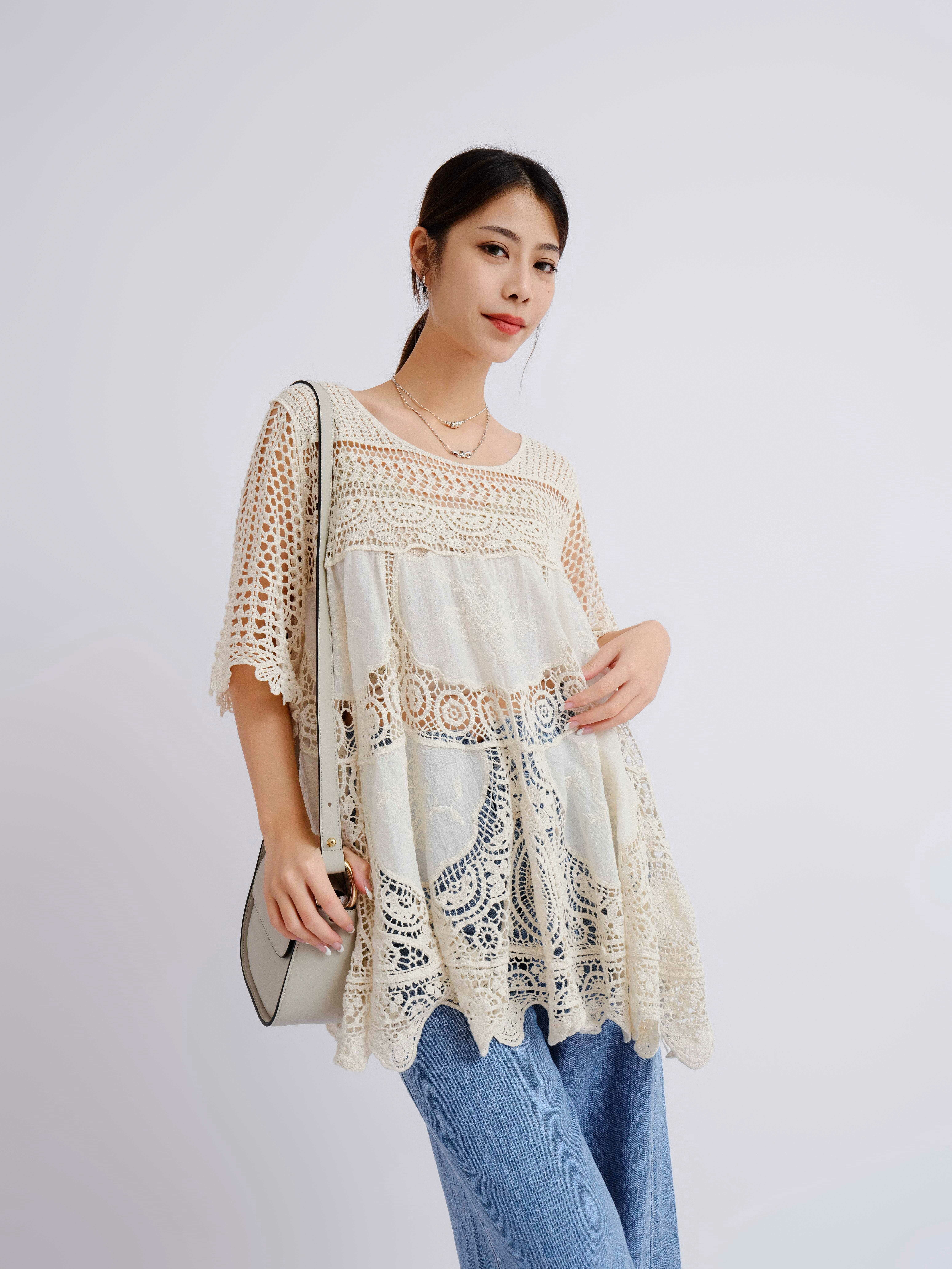 大通花網拼繡花棉娃娃上衣（現貨款式）