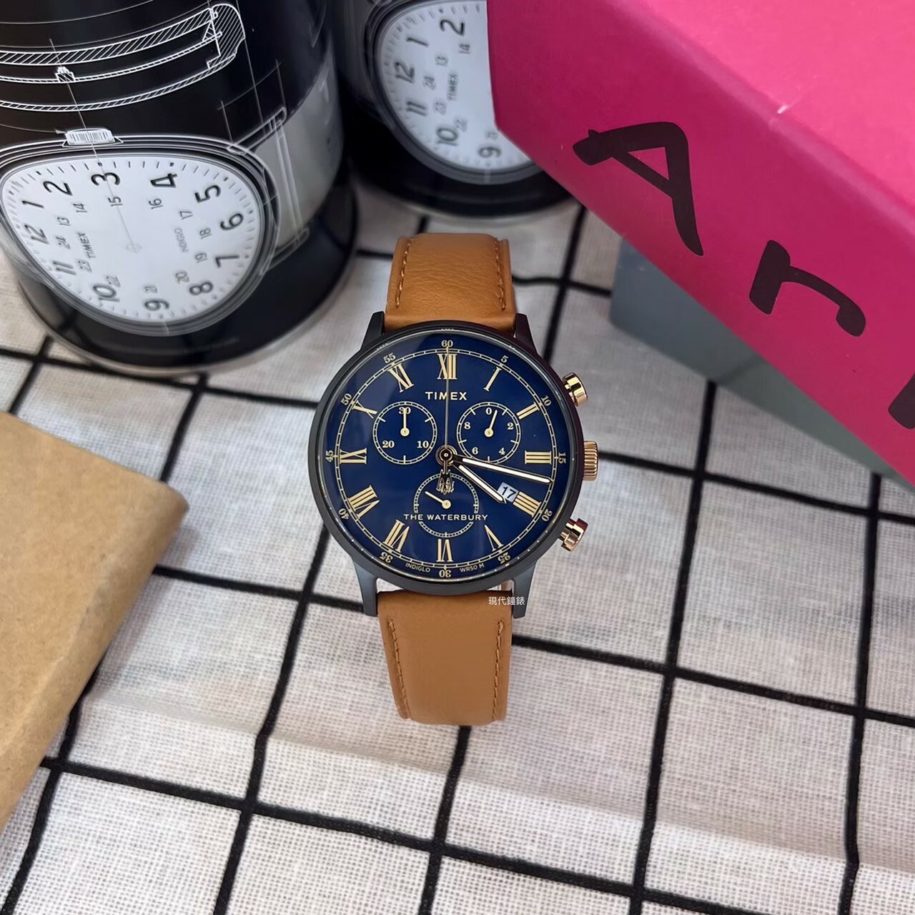 【TIMEX 天美時】三眼計時 復古潮流 ( 藍x黑框x棕) TXTW2U88200 40mm 現代鐘錶