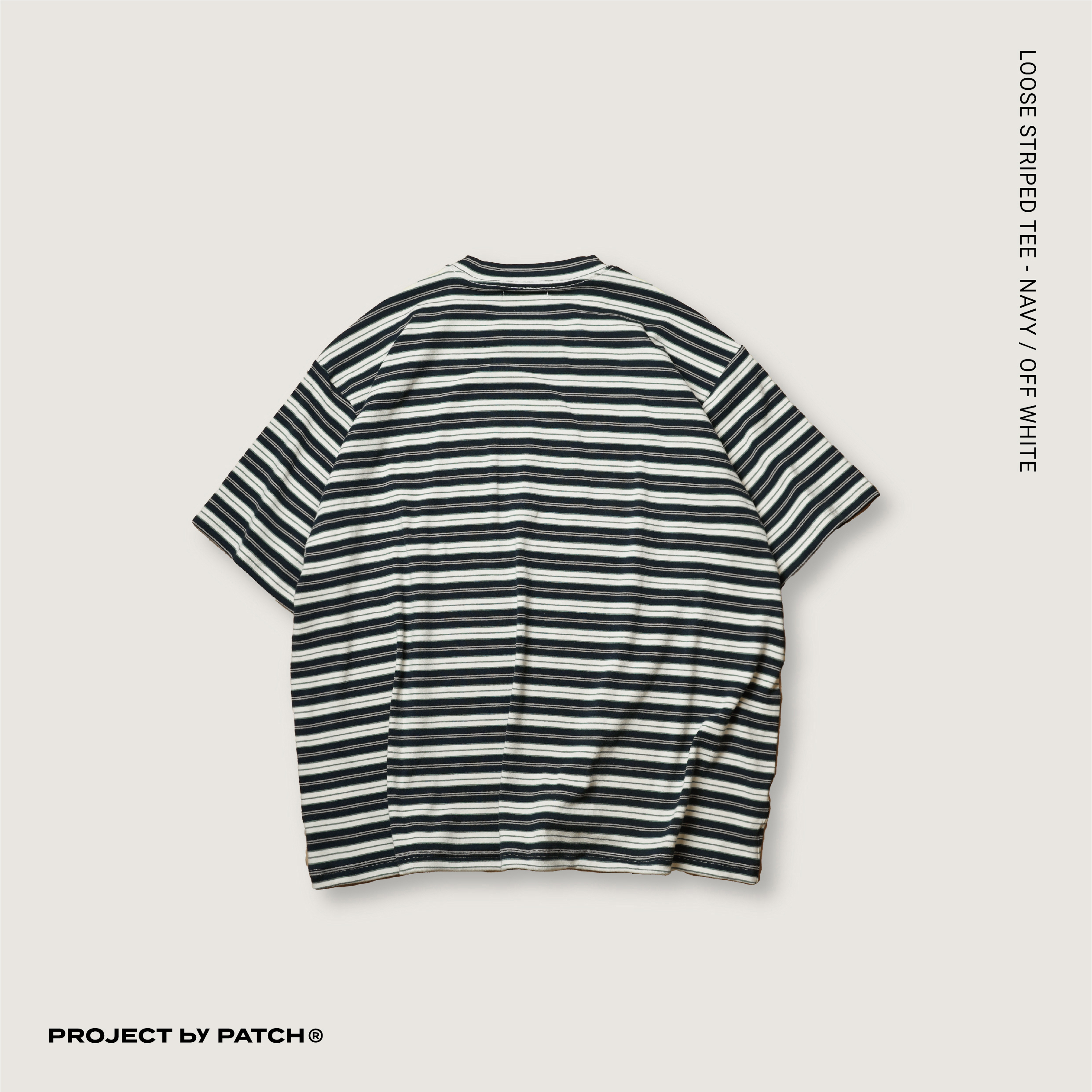 P.B.P -  LOOSE STRIPED TEE  - NAVY / OFF WHITE