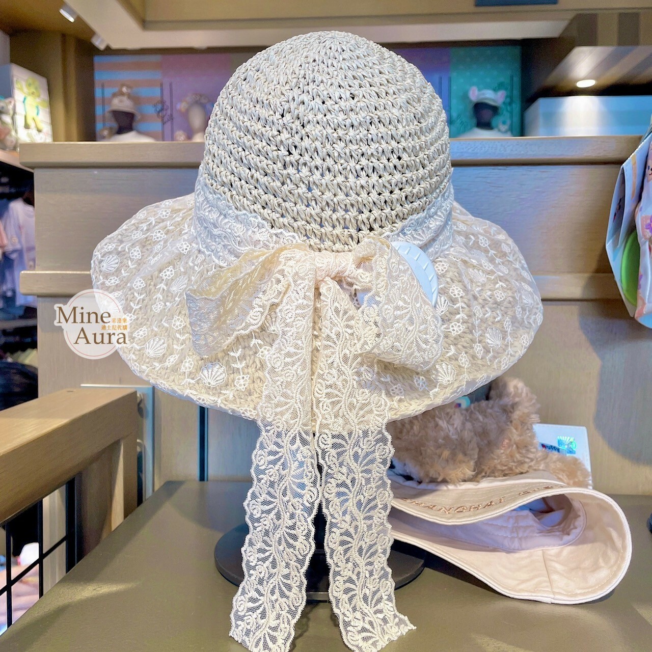 雪莉玫 ShellieMay 蕾絲緞帶蝴蝶結設計 編織 草帽 遮陽帽 帽子 -上海迪士尼樂園
