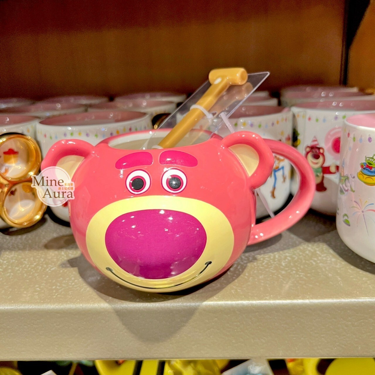 熊抱哥 Lotso 大頭 造型 拐杖湯勺+馬克杯 組 水杯 玩具總動員 Toy Story -上海迪士尼樂園