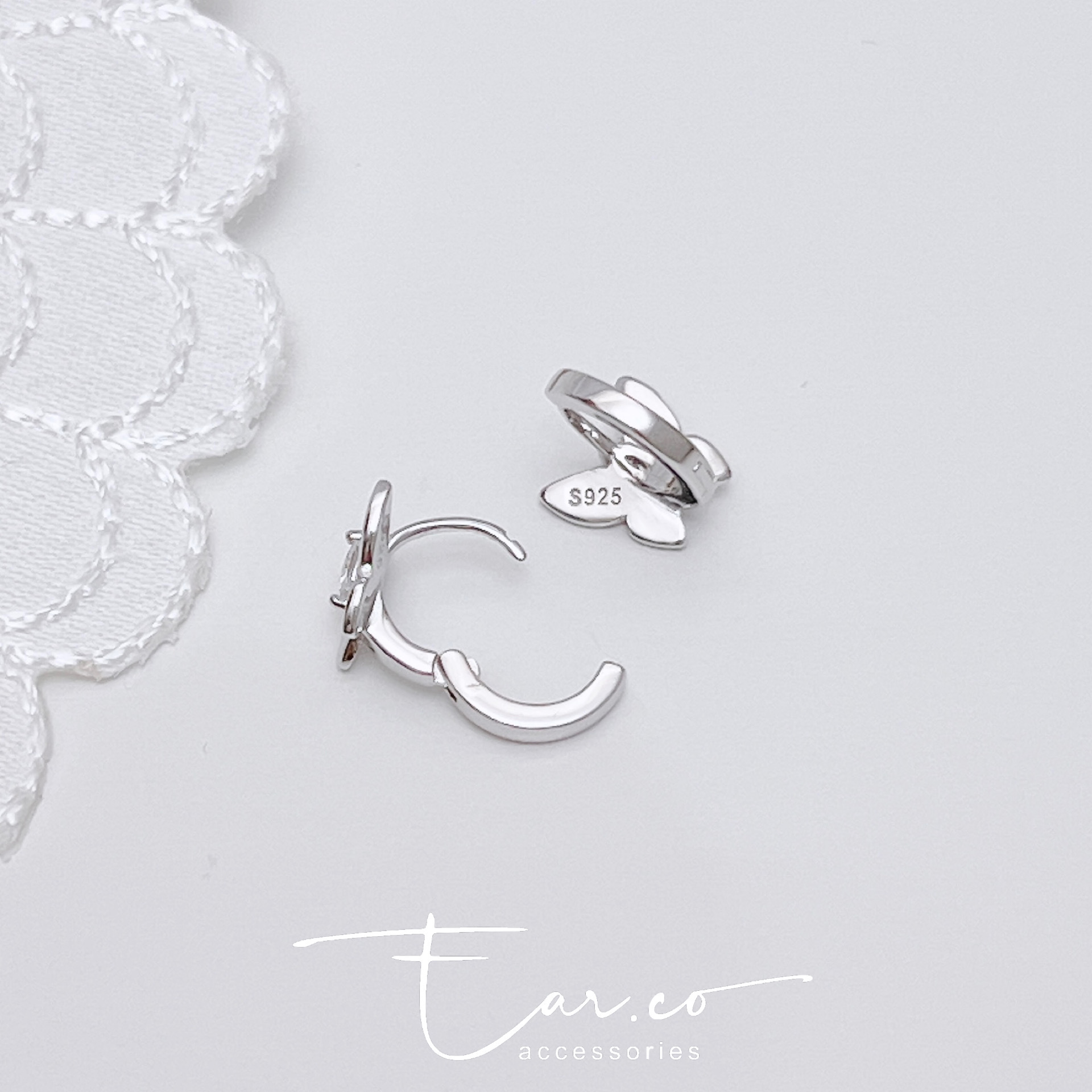 閃石蝴蝶純銀小耳圈 [睡覺不用脫! ] #A1079