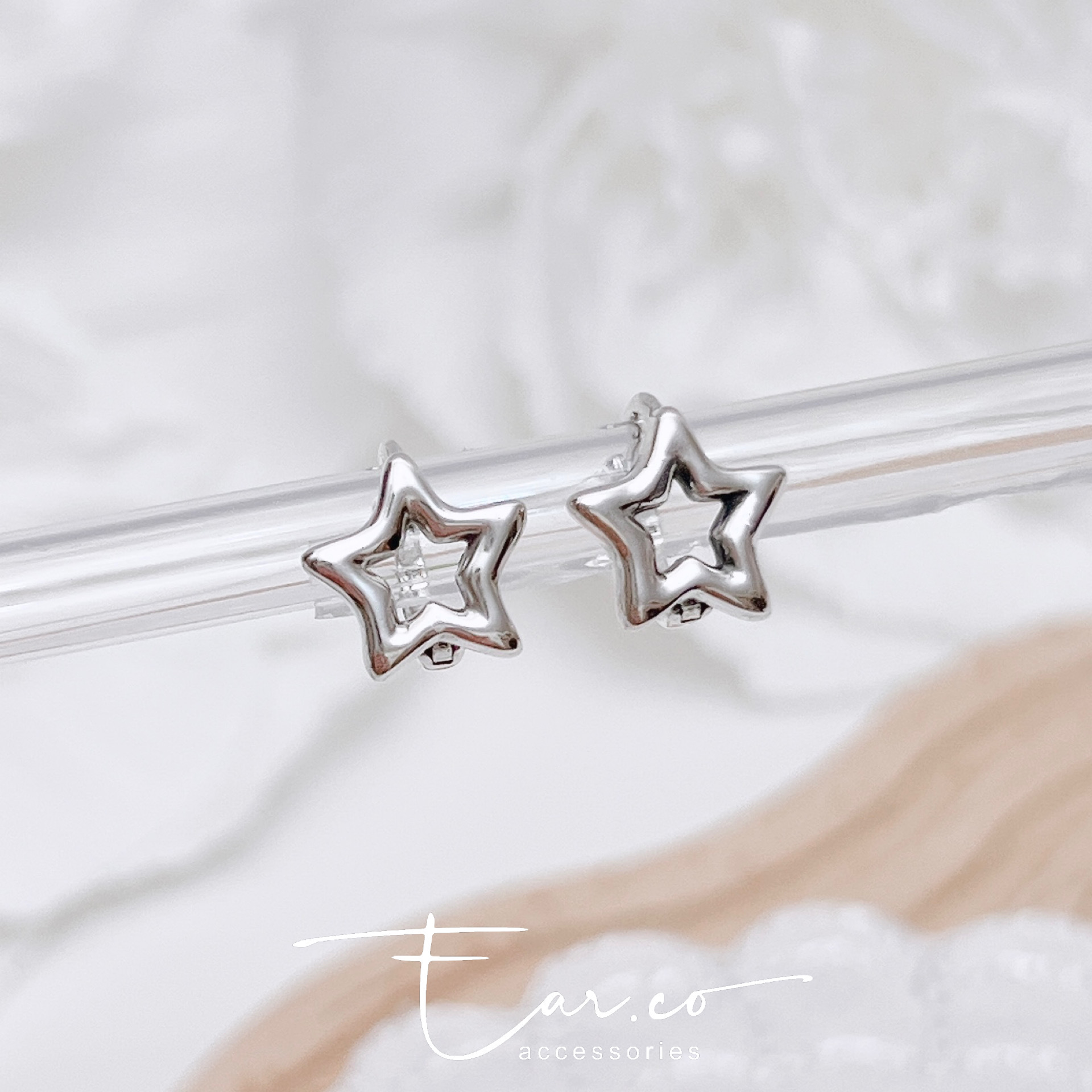 通花星星純銀小耳圈 [睡覺不用脫! ] #A1083