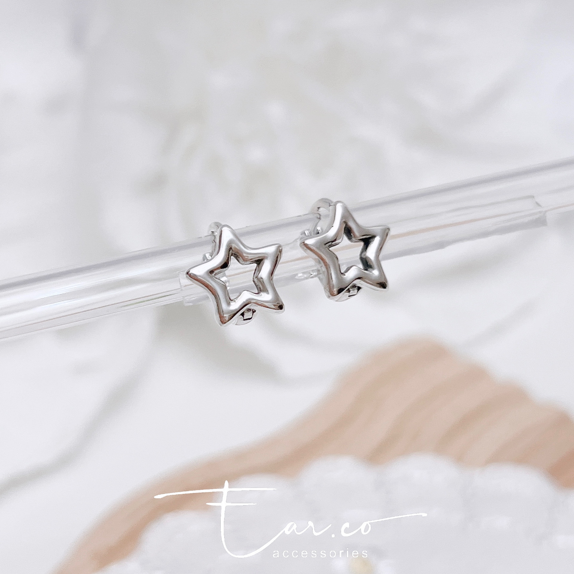 通花星星純銀小耳圈 [睡覺不用脫! ] #A1083