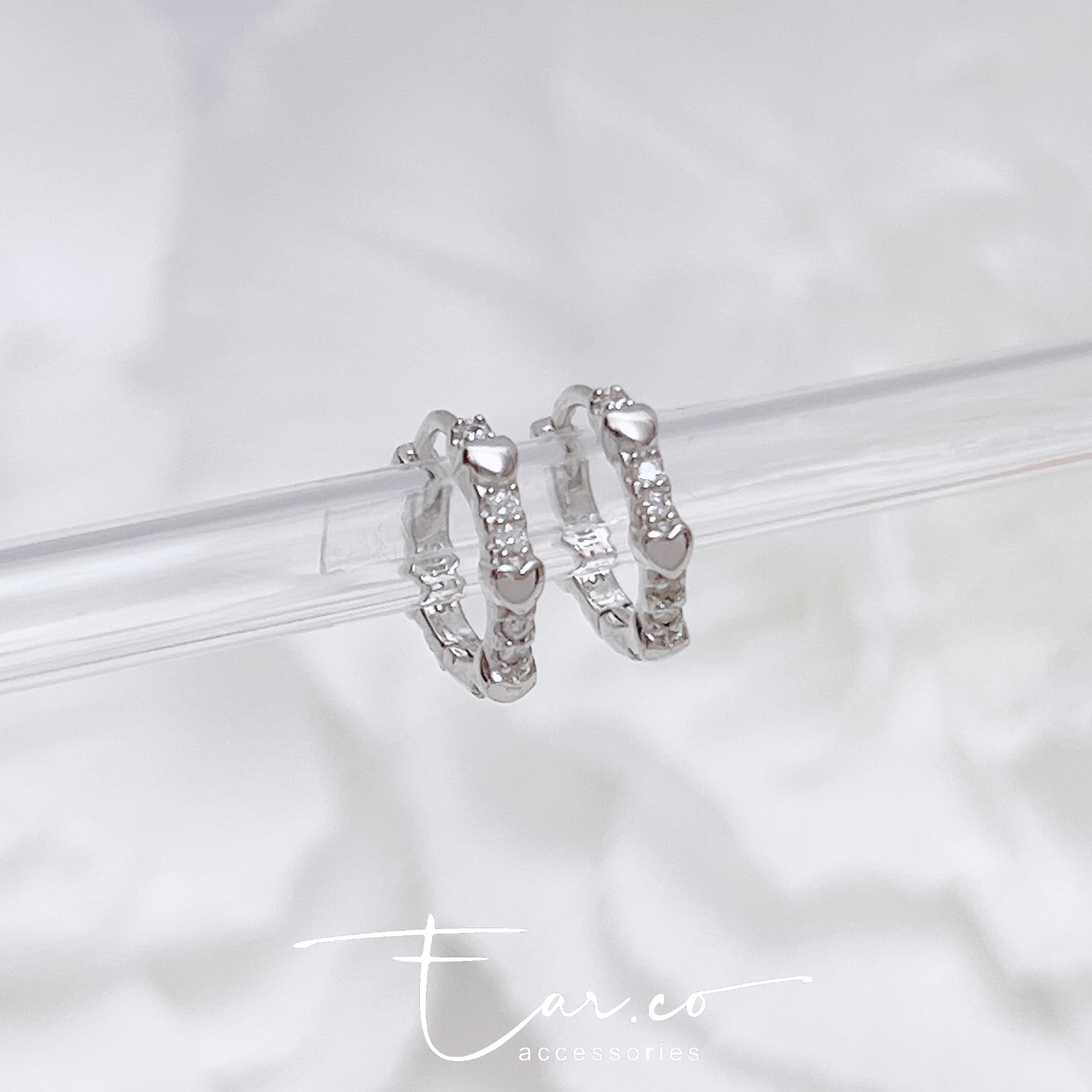 整圈小愛心拼閃石純銀小耳圈 [睡覺不用脫! ] #A1089