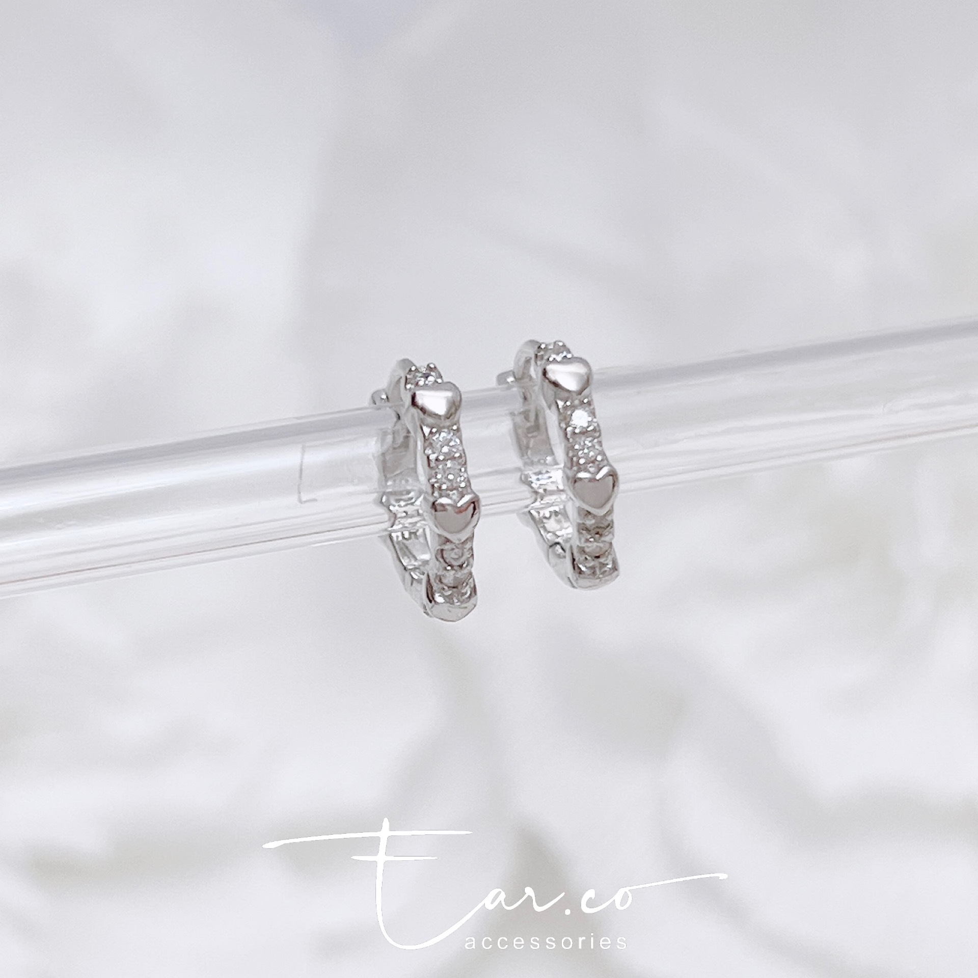 整圈小愛心拼閃石純銀小耳圈 [睡覺不用脫! ] #A1089