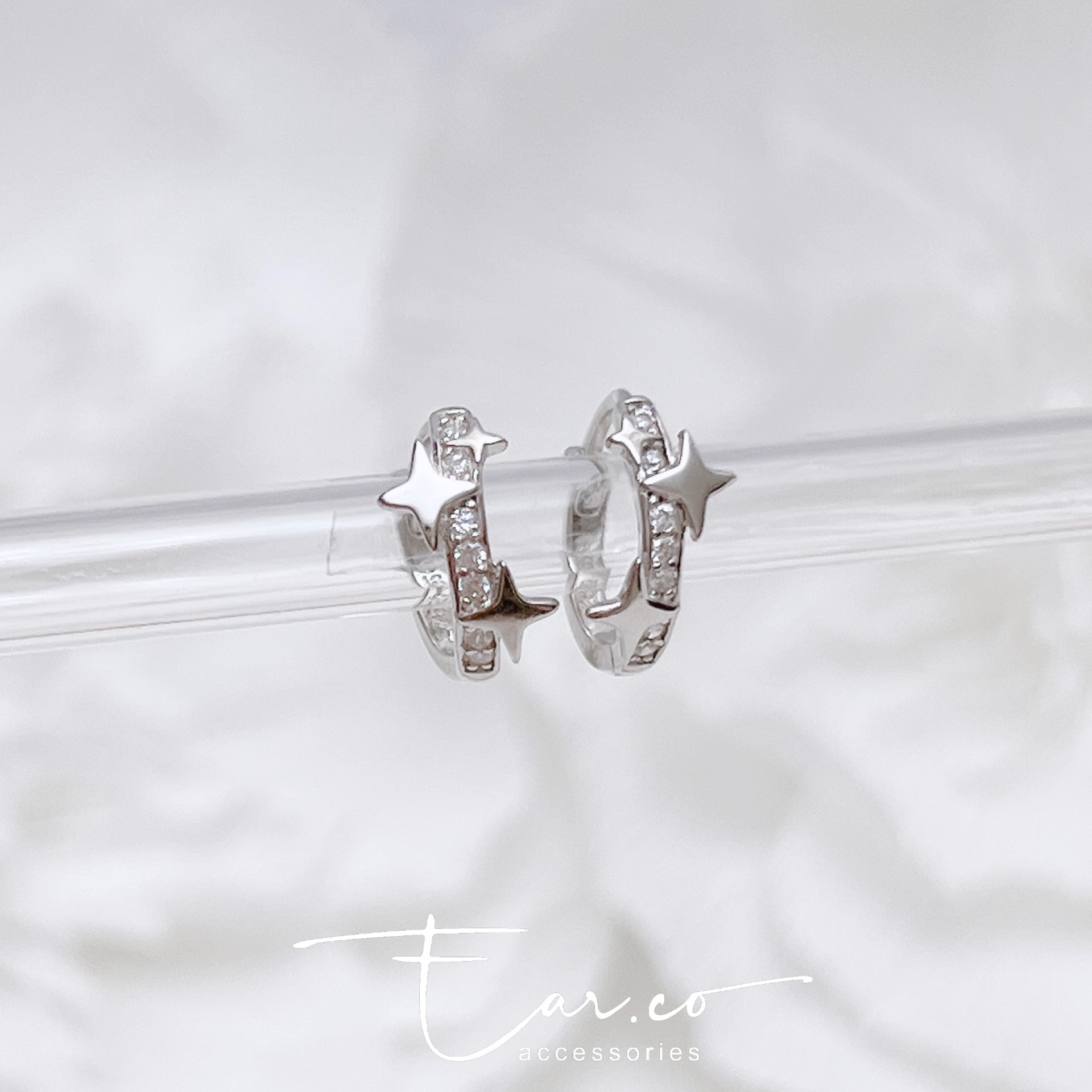 閃石小星芒純銀小耳圈 [睡覺不用脫! ] #A1090