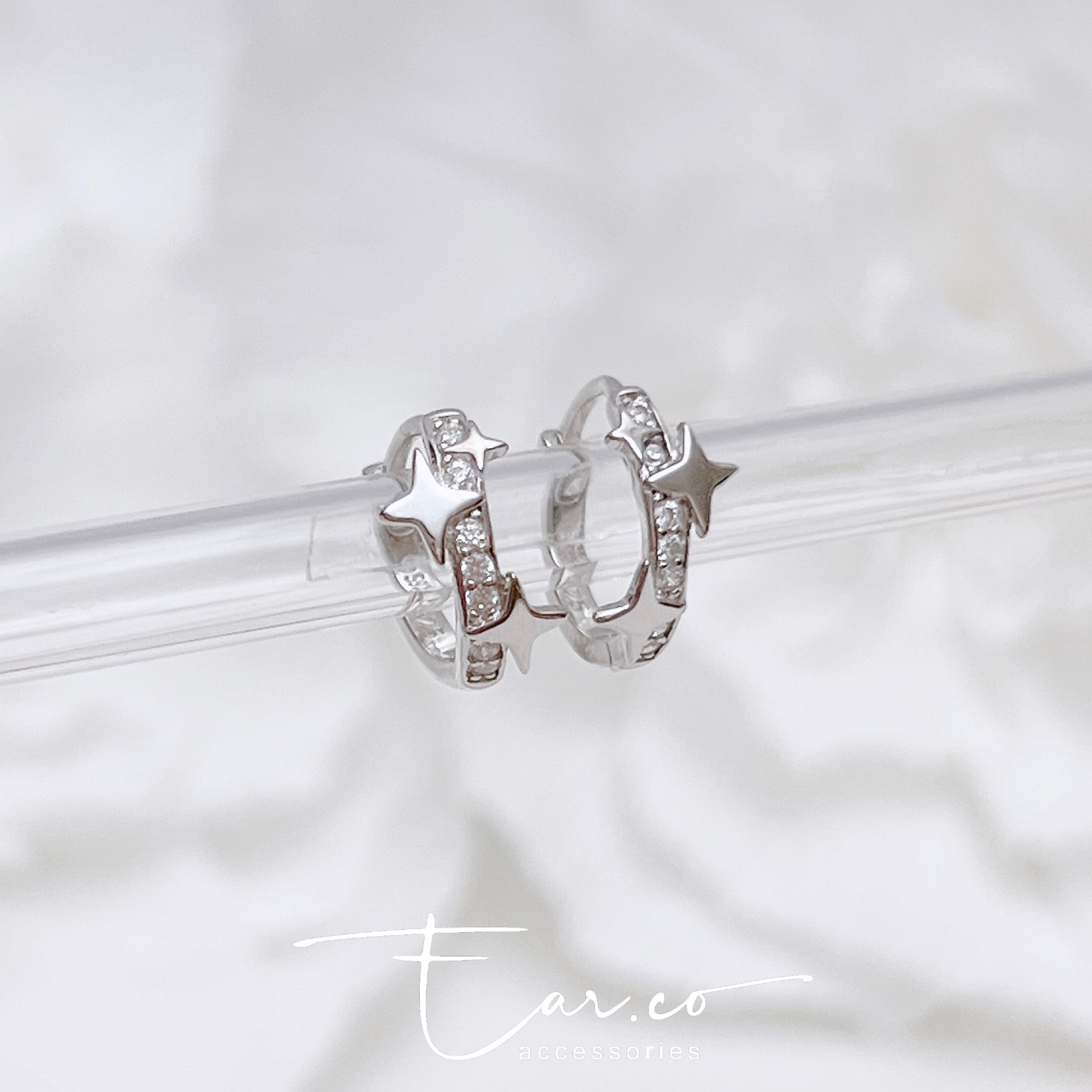 閃石小星芒純銀小耳圈 [睡覺不用脫! ] #A1090