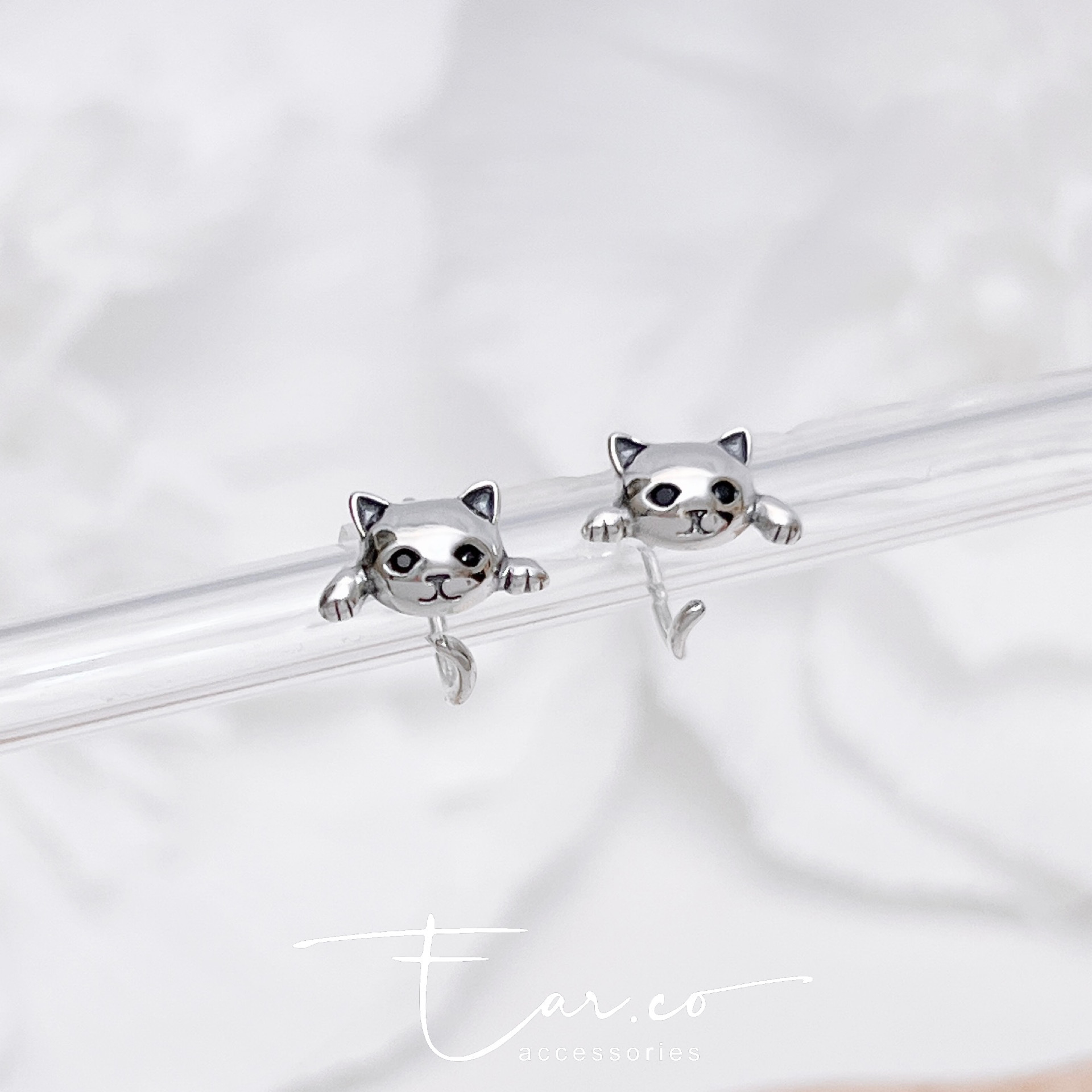 小黑咪純銀C形耳圈 [睡覺不用脫! ] #A1091