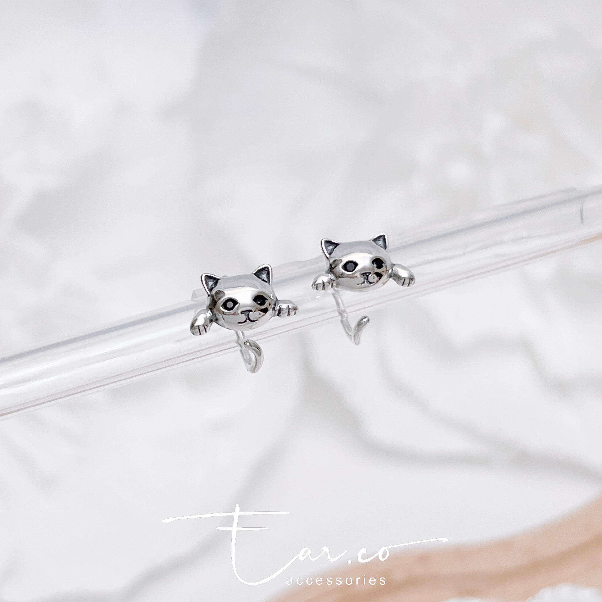 小黑咪純銀C形耳圈 [睡覺不用脫! ] #A1091