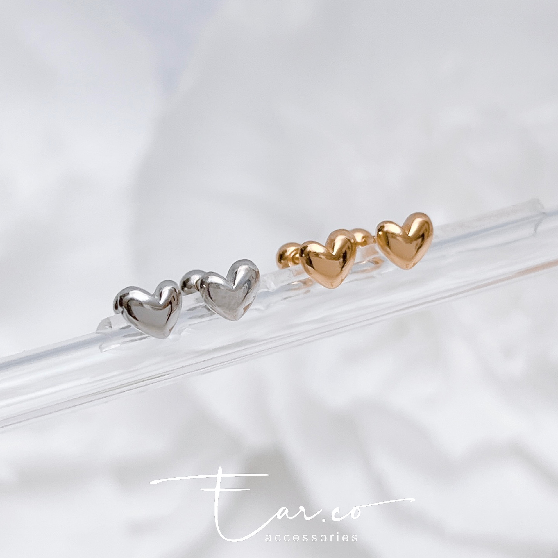 心形豆豆純銀耳珠/耳骨釘 [一對] #A1092