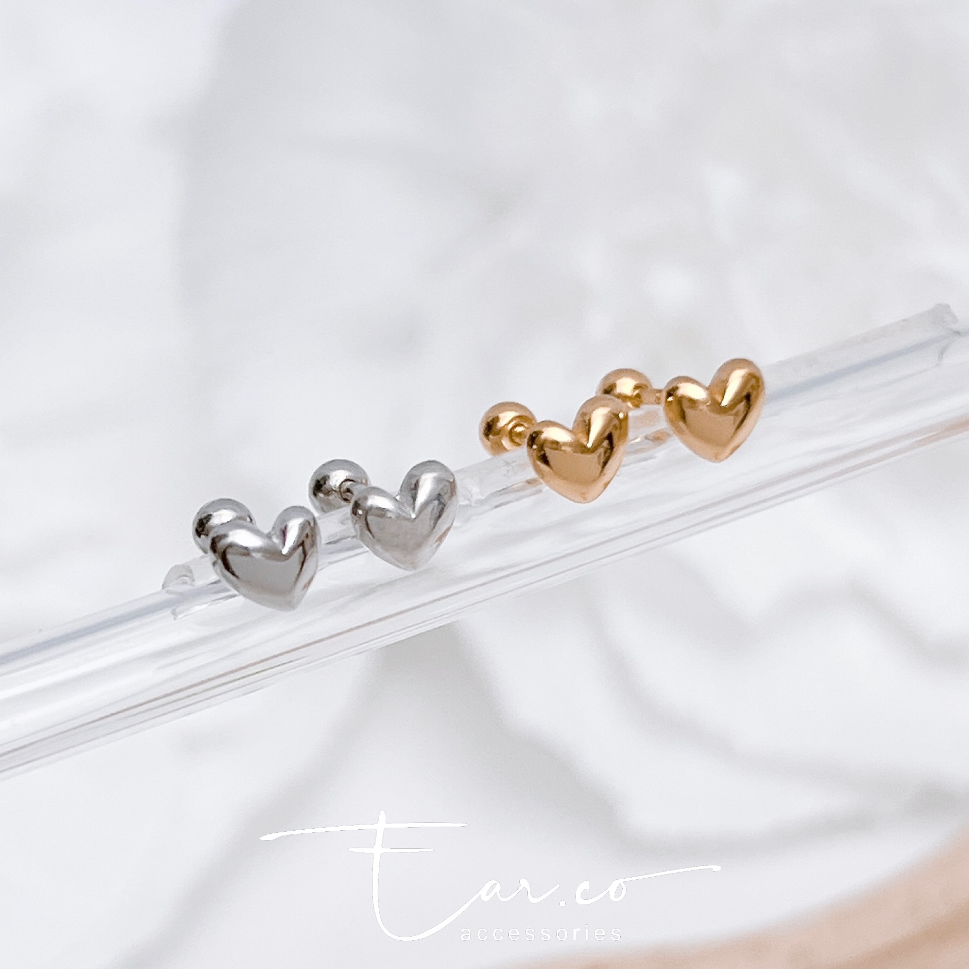 心形豆豆純銀耳珠/耳骨釘 [一對] #A1092