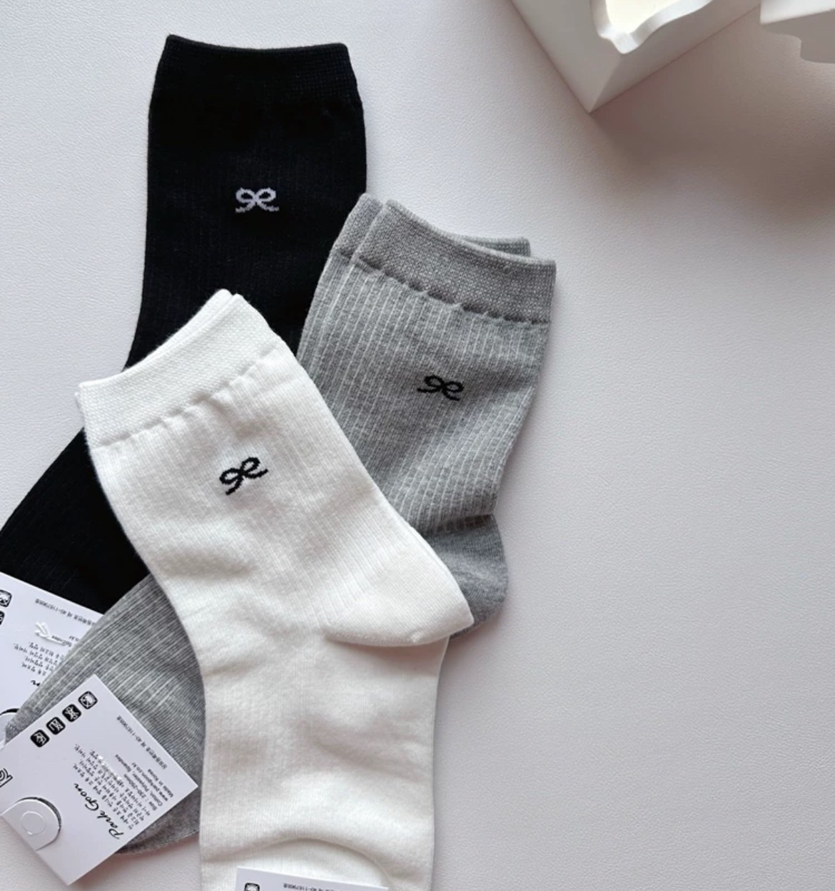 韓版蝴蝶結中筒襪/三色