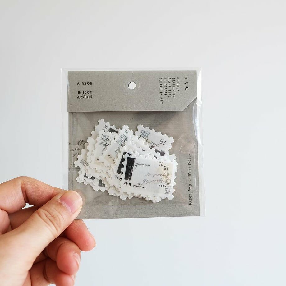 星星月亮＿郵票貼紙 30枚 和紙貼紙包 F-001｜日本 yohaku