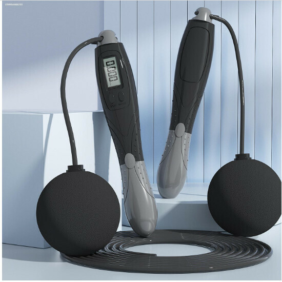 Cordless Skipping Rope Electronic Counting Sports Gravity Rope (Black Wire Rope Big Ball Dual-purpose Model)