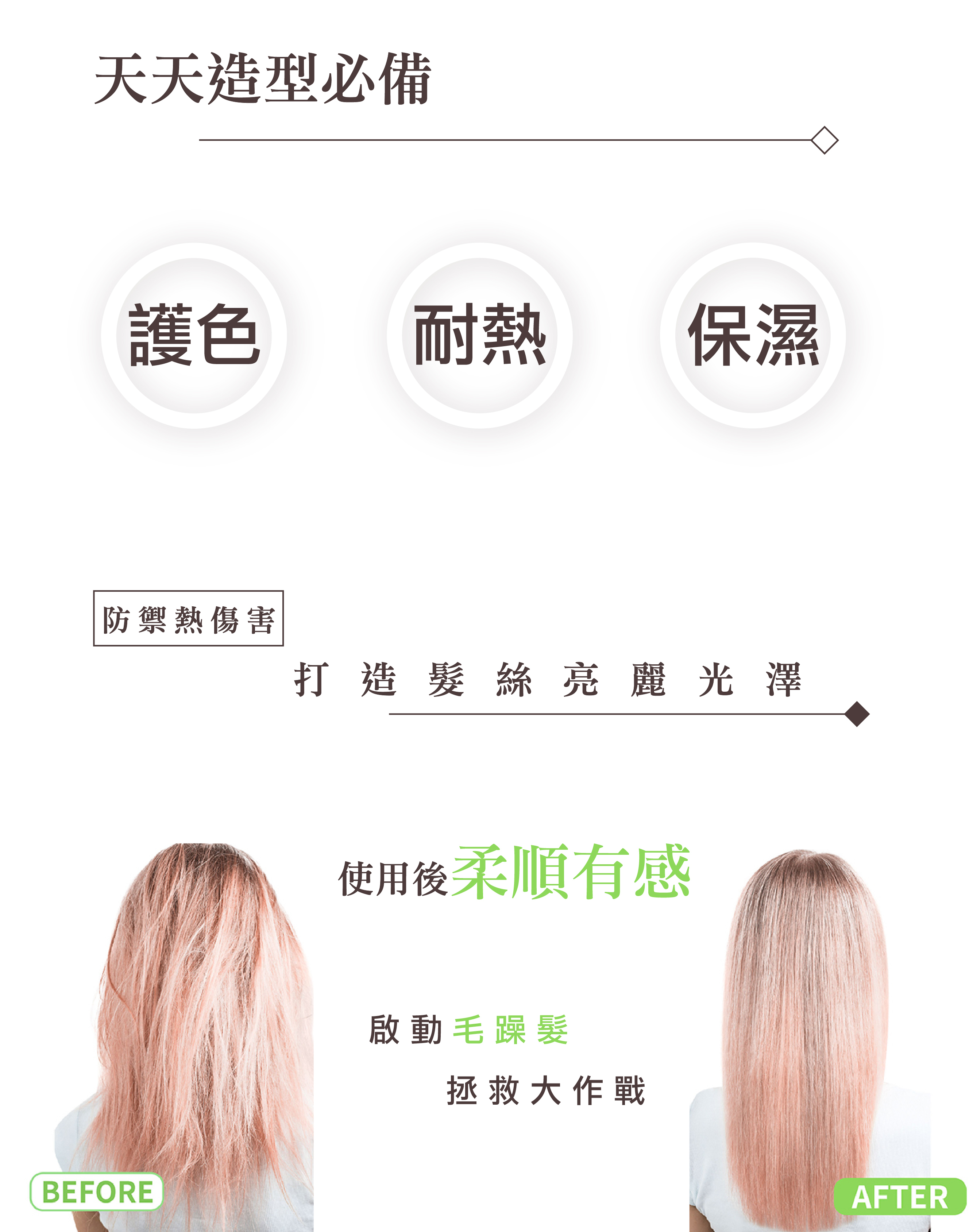 柔順光澤,補充營養,高機能抗熱穩色霜,ENIE雅如詩,ENIE,雅如詩,護髮,免沖水護髮,抗熱霜,高機能抗熱穩色霜,染燙後修護,髮膜