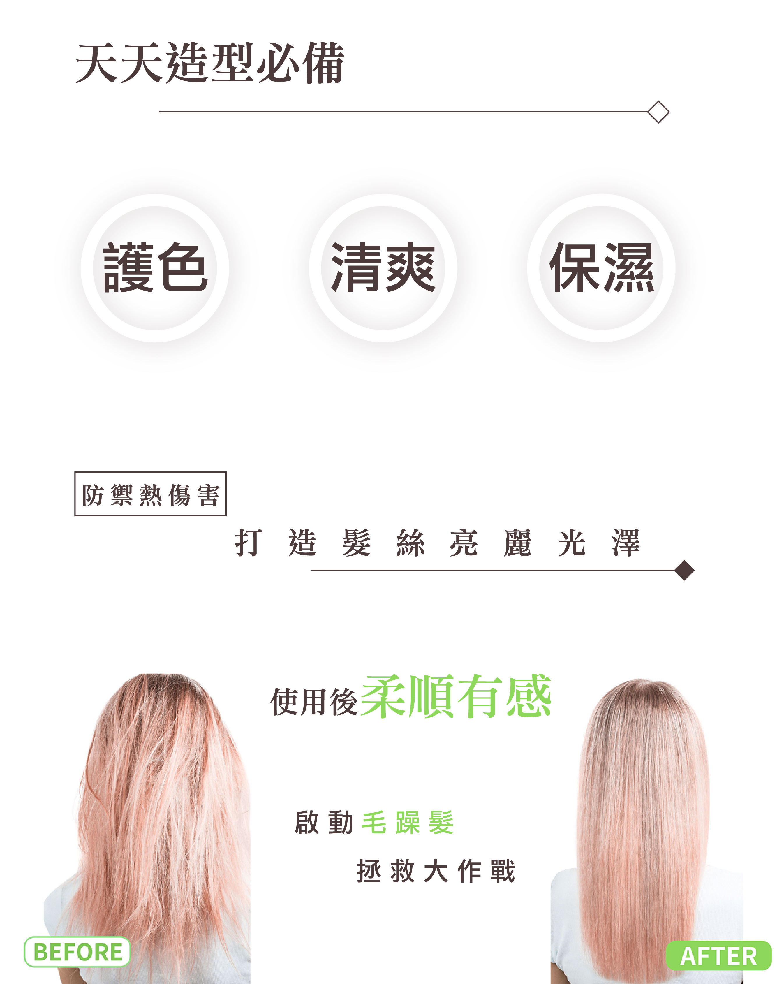 柔順,光澤,清爽,快麗樂修補乳液,ENIE雅如詩,ENIE,雅如詩,護髮,免沖水護髮,抗熱霜,快麗樂修補乳液,染燙後修護,髮膜